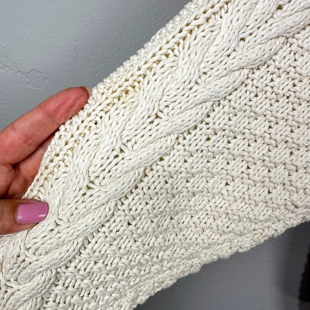 Vintage Lydia Jane Sweater Womens L Cream Hand Knitted Cable Henley Ramie Cotton - Picture 6 of 13